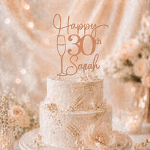 Load image into Gallery viewer, Personalised Wooden Birthday Cake Topper, Custom Name Age Party Decoration, Milestone Birthday Topper, 30th 40th 50th 60th Gift
