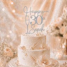 Load image into Gallery viewer, Personalised Wooden Birthday Cake Topper, Custom Name Age Party Decoration, Milestone Birthday Topper, 30th 40th 50th 60th Gift
