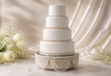 Load image into Gallery viewer, Pearl Rhinestone Wedding Cake Stand Vintage Inspired Mirror Top Cake display stand
