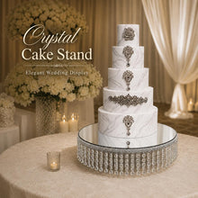 Load image into Gallery viewer, Crystal Effect Wedding Cake Stand: Waterfall Design, Acrylic Mirror Top
