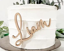 Load image into Gallery viewer, Personalised Number and Name Cake Topper Set Rustic Wood in Various Colours
