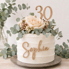 Load image into Gallery viewer, Personalised Number and Name Cake Topper Set Rustic Wood in Various Colours
