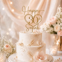 Load image into Gallery viewer, Personalised Wooden Birthday Cake Topper, Custom Name Age Party Decoration, Milestone Birthday Topper, 30th 40th 50th 60th Gift
