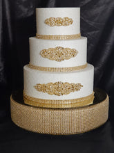 Load image into Gallery viewer, Crystal Rhinestone Cake Stand:Gold wedding cake base silver cake holder Diamante Mirror top
