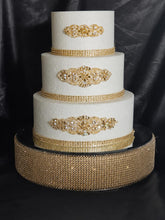 Load image into Gallery viewer, Crystal Rhinestone Cake Stand:Gold wedding cake base silver cake holder Diamante Mirror top
