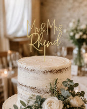 Load image into Gallery viewer, Gold Wedding cake topper, Personalized cake topper, Rustic wedding cake topper, Custom Mr Mrs topper, Anniversary Cake toppers, Wood topper
