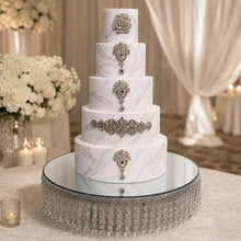 Load image into Gallery viewer, Crystal Effect Wedding Cake Stand: Waterfall Design, Acrylic Mirror Top
