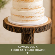Load image into Gallery viewer, 80cm Tall Rustic Wedding Cake Table, Personalised Wood Log Cake Stand, Floor Standing Cake Pedestal, Engraved Wooden Cake Display
