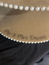 Load image into Gallery viewer, Personalised Rustic Wedding Cupcake Stand, Boho Pearl Dessert Tower, MDF Cake Party Centerpiece
