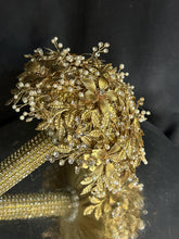Load image into Gallery viewer, Champagne Bridal Bouquet Gold Wedding Bouquet Luxury Keepsake Flower Bouquet Pearl Bride Bouquet Gatsby 1920's style
