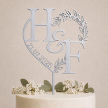 Load image into Gallery viewer, Personalized Cake Topper with a Date with Initials, Anniversary Personalised Custom Cake Topper, Couples name Wedding topper
