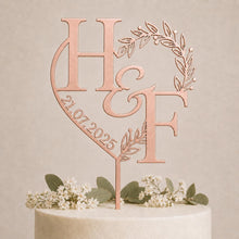 Load image into Gallery viewer, Personalized Cake Topper with a Date with Initials, Anniversary Personalised Custom Cake Topper, Couples name Wedding topper
