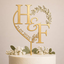 Load image into Gallery viewer, Personalized Cake Topper with a Date with Initials, Anniversary Personalised Custom Cake Topper, Couples name Wedding topper
