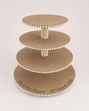 Load image into Gallery viewer, Personalised Rustic Wedding Cupcake Stand, Boho Pearl Dessert Tower, MDF Cake Party Centerpiece

