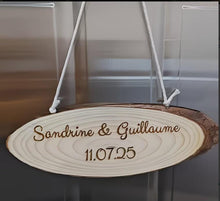 Load image into Gallery viewer, Personalised Log Slice Hanging Door Sign - Customse your Message Mother's and Father's Day gift, Home Decor, Hotel Signage.

