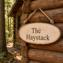 Load image into Gallery viewer, Personalised Log Slice Hanging Door Sign - Customse your Message Mother's and Father's Day gift, Home Decor, Hotel Signage.
