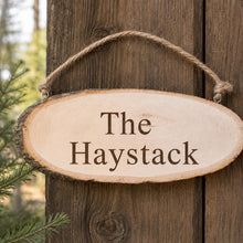 Load image into Gallery viewer, Personalised Log Slice Hanging Door Sign - Customse your Message Mother's and Father's Day gift, Home Decor, Hotel Signage.
