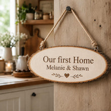 Load image into Gallery viewer, Personalised Log Slice Hanging Door Sign - Customse your Message Mother's and Father's Day gift, Home Decor, Hotel Signage.

