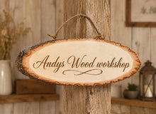 Load image into Gallery viewer, Personalised Log Slice Hanging Door Sign - Customse your Message Mother's and Father's Day gift, Home Decor, Hotel Signage.
