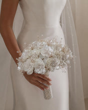 Load image into Gallery viewer, Ivory Pearl &amp; Crystal Bridal round Bouquet Rhinestone Wedding Flowers
