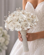 Load image into Gallery viewer, Ivory Pearl &amp; Crystal Bridal round Bouquet Rhinestone Wedding Flowers
