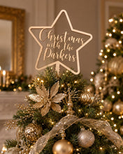 Load image into Gallery viewer, Personalised Christmas Tree Topper, Wooden Family Name Star, Rustic Surname Decoration, Custom Christmas Keepsake.Tree Decoration Ornament
