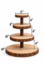Load image into Gallery viewer, Personalized Wood Slice Cake Stand,3 Tier Engraved Rustic Stand 4 tier Wedding stand, Personalised log cupcake stand 5 tier Dessert Display
