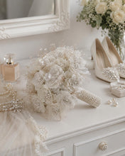 Load image into Gallery viewer, Ivory Pearl &amp; Crystal Bridal round Bouquet Rhinestone Wedding Flowers
