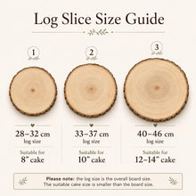 Load image into Gallery viewer, Personalised wood Cake Stand, Natural Rustic shape Engraved wooden slice Wedding Display stand, Personalized Etched log, Wood Dessert Board
