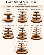 Load image into Gallery viewer, Personalized Wood Slice Cake Stand,3 Tier Engraved Rustic Stand 4 tier Wedding stand, Personalised log cupcake stand 5 tier Dessert Display
