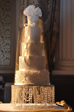 Load image into Gallery viewer, Pearl Wedding Cake Stand: GATSBY ART DECO . Floating Acrylic Base, Custom Sizes
