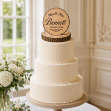 Load image into Gallery viewer, Personalised Rustic wood slice Cake Topper / Keepsake wood log Keepsake

