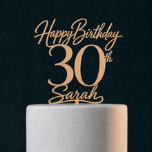 Load image into Gallery viewer, Personalised Birthday Cake Topper – Custom Name and Age in Gold, Silver, Rose Gold or Wood
