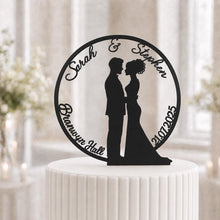 Load image into Gallery viewer, Personalized Wedding Cake Topper with date , Couples names Cake Toppers for Wedding, Rustic Wedding Cake Topper, Custom Wedding Cake Topper
