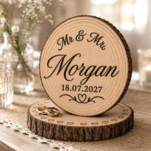 Load image into Gallery viewer, Personalised Rustic wood slice Cake Topper / Keepsake wood log Keepsake
