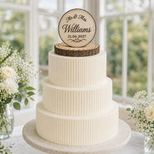 Load image into Gallery viewer, Personalised Rustic wood slice Cake Topper / Keepsake wood log Keepsake
