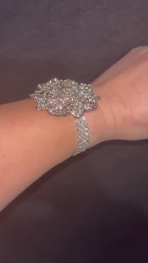 Crystal flower wrist corsage Vintage inspired Art deco wedding prom bracelet
