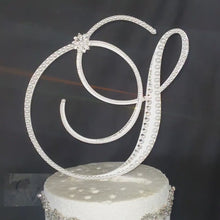 Load and play video in Gallery viewer, Letter cake topper monogram lnitial, rhinestone pearl cake topper 6” jewel cake topper letters decorations.
