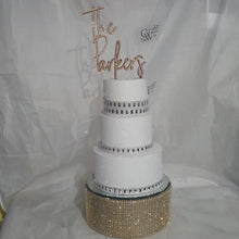 Load and play video in Gallery viewer, Gold Crystal Rhinestone Wedding Cake Stand: Diamante Cake Base
