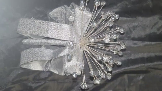 Crystal Wedding Bouquet: AB Glass Beads, Silver Wire, Ribbon Handle