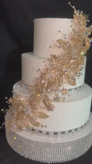 Gold Flower Cake Jewelery Rhinestone Wedding Cake Decoration