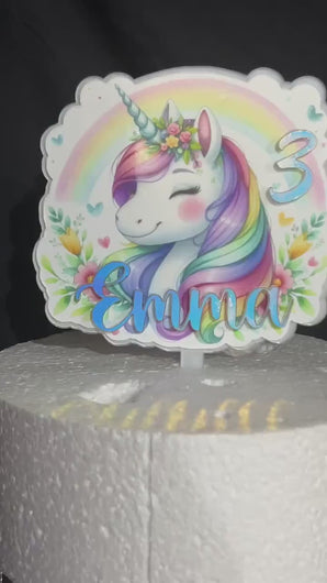 Unicorn Cake topper - Personalised -  Unicorn rainbow design, Cake decoration by Crystal Wedding UK