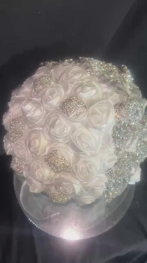 Crystal Brooch Wedding Bouquet: Handmade Fabric Flower Bridal Bouquet