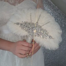 Load and play video in Gallery viewer, 4pcs Feather Fan Bouquet Set, Ostrich ,Rhinestone Crystal, 1920s Wedding bouquet
