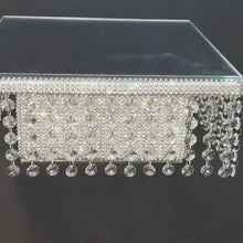 Load and play video in Gallery viewer, Crystal Effect Wedding Cake Stand: Waterfall Design, Acrylic Mirror Top
