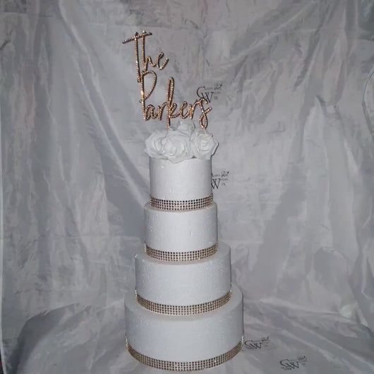 Personalized Crystal Wedding Cake Topper: Gold Rhinestone ' THE' - your Surname, Last name topper