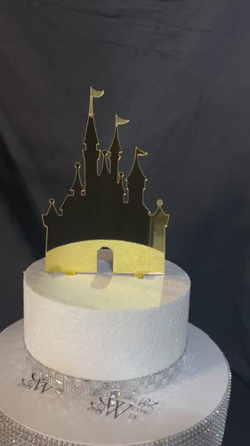 Castle Cake topper -mirror acrylic - FAIRYTALE CASTLE design, Cake decoration by Crystal wedding uk