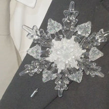 Load and play video in Gallery viewer, Crystal Snowflake Boutonniere: Winter Wedding Groom Accessory
