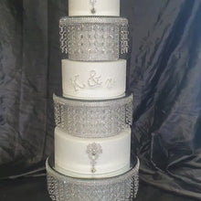 Load and play video in Gallery viewer, Crystal Monogram Initials &amp; Cake Brooch Set – Luxury Rhinestone Wedding Cake Decorations
