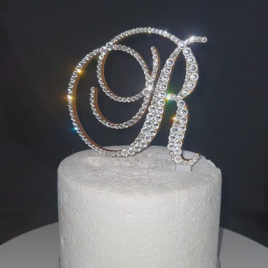 Crystal Letter Cake Topper – 6" tall Gold Clear Rhinestone Monogram, Luxury Wedding & Anniversary Cake Decor